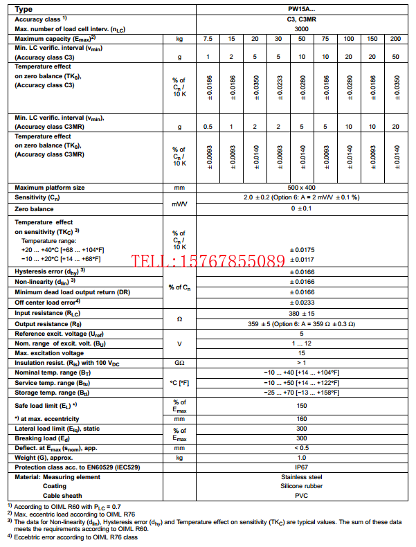 PW15AC3/150Kg产品技术参数